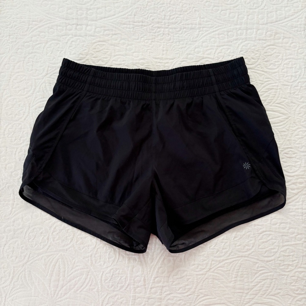 Athleta Women's Mesh Racer Run Mid Rise Shorts 4" Inseam, Black Sz S